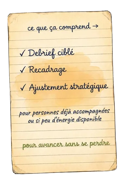Ce que ça comprend : Débrief ciblé, Recadrage, Réponse urgente, Maintien du lien