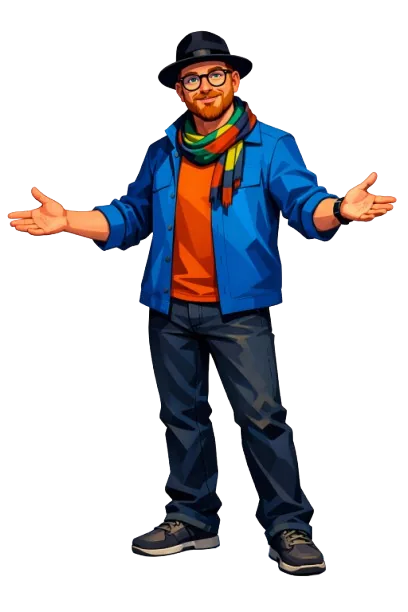 Cyril Ropars, pair-aidant certifié, debout au début du chemin, bras ouverts